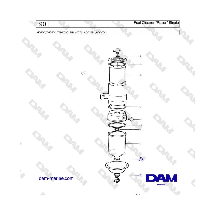 Volvo Penta TMD70, TAMD70 - Fuel Cleaner ''Racor'' Single