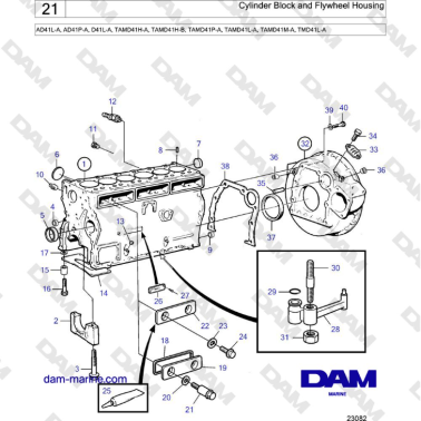 Volvo Penta AD41L-A, AD41P-A, D41L-A, TAMD41P-A, TAMD41L-A, TAMD41M-A, TMD41L-A - Cylinder Block and Flywheel Housing