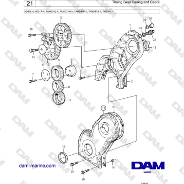 Volvo Penta AD31L-A, AD31P-A, TAMD31L-A, TAMD31M-A, TAMD31P-A, TAMD31S-A, TMD31L-A - Timing Gear Casing and Gears