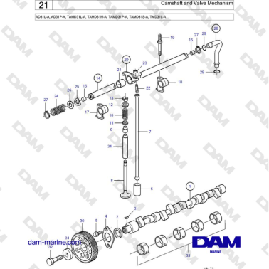 Volvo Penta AD31L-A, AD31P-A, TAMD31L-A, TAMD31M-A, TAMD31P-A, TAMD31S-A, TMD31L-A - Camshaft and Valve Mechanism