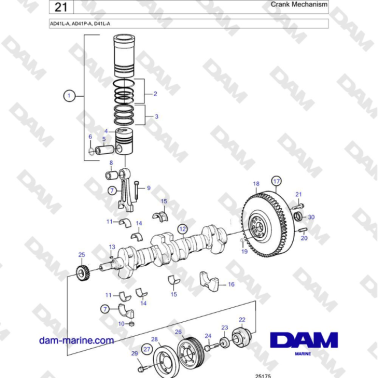 Volvo Penta AD41L-A, AD41P-A, D41L-A - Crank Mechanism