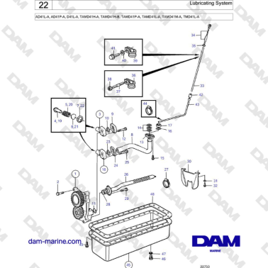 Volvo Penta AD41L-A, AD41P-A, D41L-A, TAMD41H-A, TAMD41H-B, TAMD41P-A, TAMD41L-A, TAMD41M-A, TMD41L-A - Lubricating System