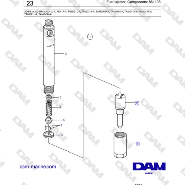Volvo Penta AD31L-A/AD31P-A/AD41L-A/AD41P-A/TAMD31L-A/TAMD31M-A/TAMD31P-A/TAMD31S-A/TAMD41P-A - Fuel Injector, Components