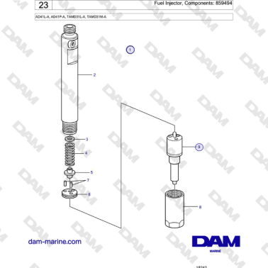 Volvo Penta AD41L-A, AD41P-A, TAMD31L-A, TAMD31M-A - Fuel Injector, Components