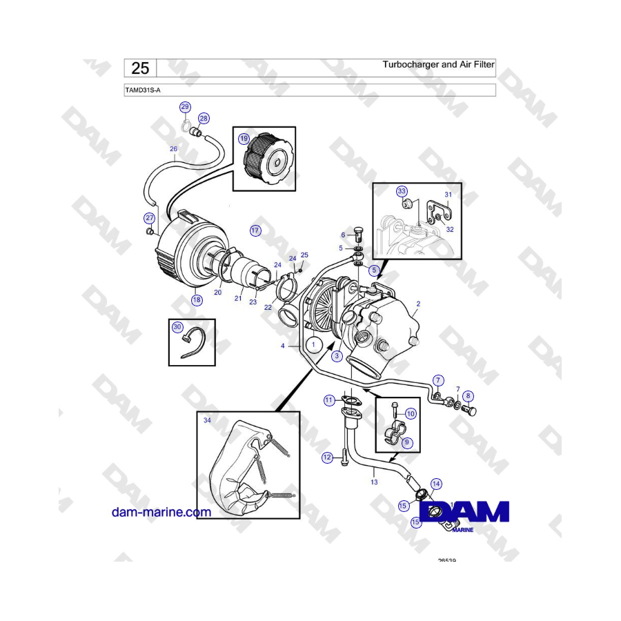 Volvo Penta TAMD31S-A - Turbocompresor y filtro de aire 