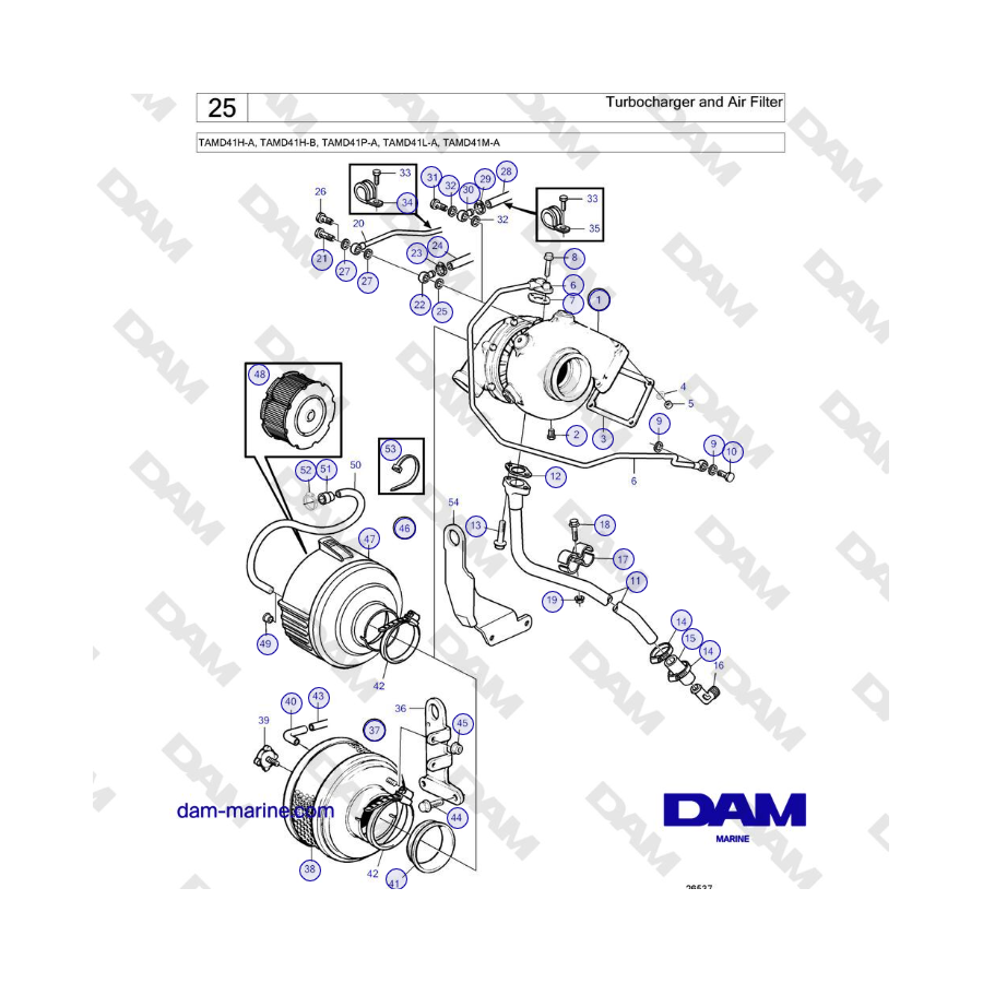 Volvo Penta TAMD41H-A, TAMD41H-B, TAMD41P-A, TAMD41L-A, TAMD41M-A - Turbocharger and Air Filter