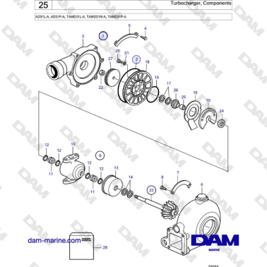 Volvo Penta AD31L-A, AD31P-A, TAMD31L-A, TAMD31M-A, TAMD31P-A - Turbocharger, Components