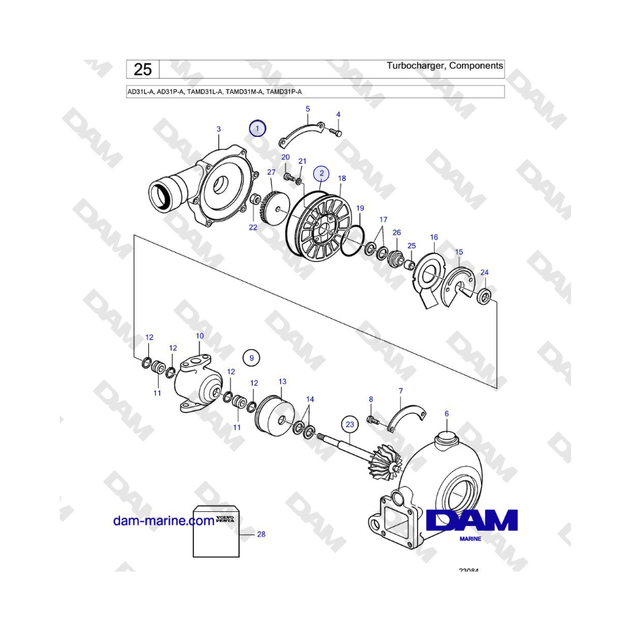 Volvo Penta AD31L-A, AD31P-A, TAMD31L-A, TAMD31M-A, TAMD31P-A - Turbocharger, Components