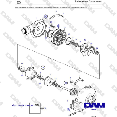 Volvo Penta AD41L-A, AD41P-A, D41L-A, TAMD41H-A, TAMD41H-B, TAMD41P-A, TAMD41L-A, TAMD41M-A, TMD41L-A - Turbocharger, Components