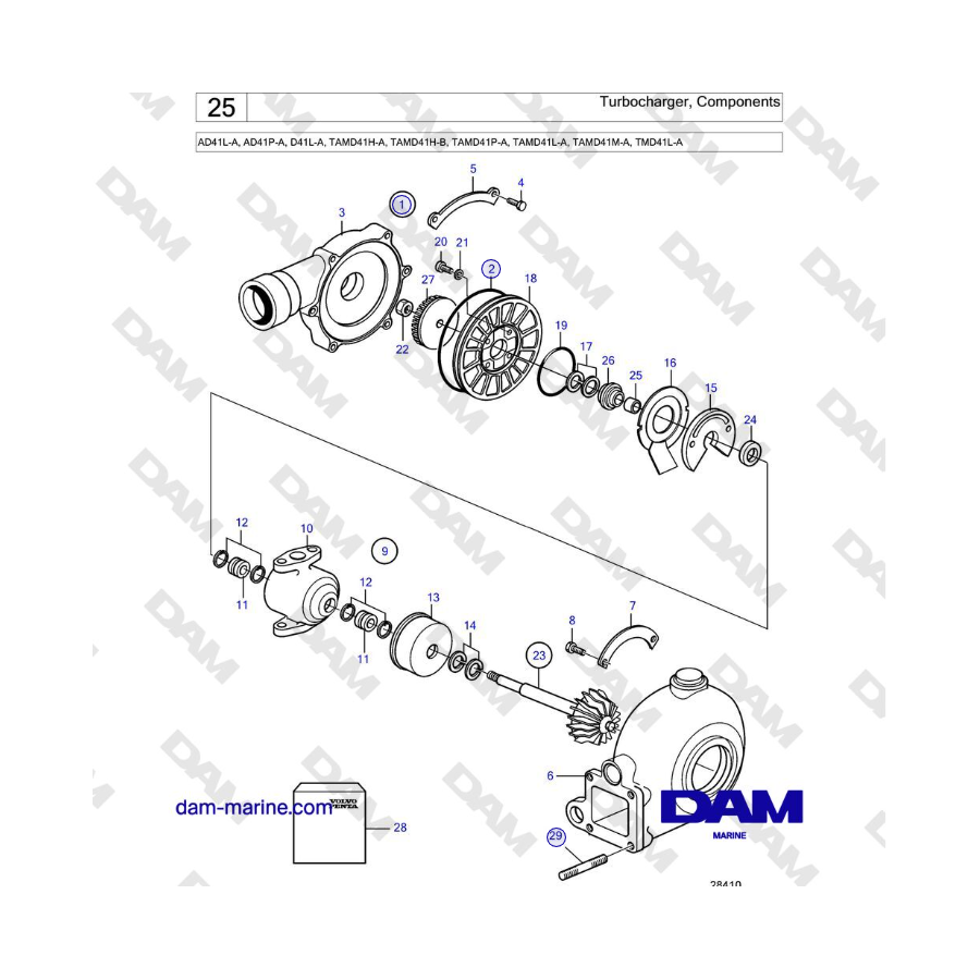 Volvo Penta AD41L-A, AD41P-A, D41L-A, TAMD41H-A, TAMD41H-B, TAMD41P-A, TAMD41L-A, TAMD41M-A, TMD41L-A - Turbocompresor, componen