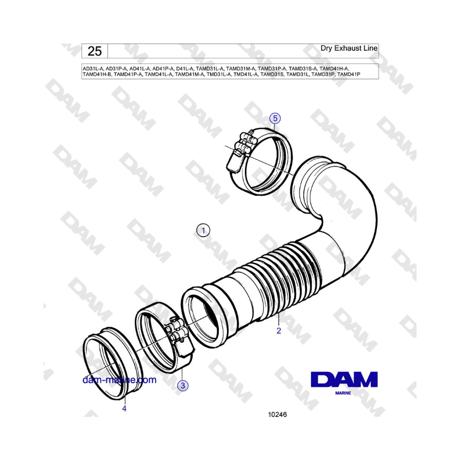Volvo Penta AD31L-P / AD41L-P / D41L / TAMD31 / TAMD41 / TMD31 / TAMD41 - Línea de escape seca