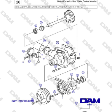 Volvo Penta AD41L-A, AD41P-A, D41L-A, TAMD41,TMD41L-A - Water Pump for Sea Water Cooled Version
