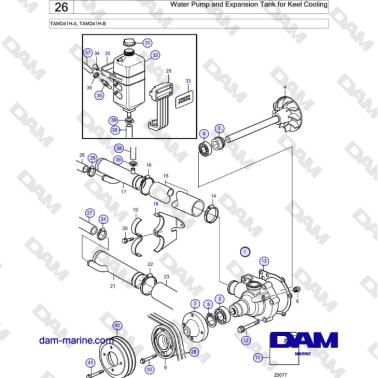 Volvo Penta TAMD41H-A, TAMD41H-B - Water Pump and Expansion Tank for Keel Cooling