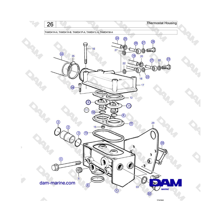 Volvo Penta TAMD41H-A, TAMD41H-B, TAMD41P-A, TAMD41L-A, TAMD41M-A - Thermostat Housing