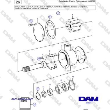 Volvo Penta AD31L-A, AD31P-A, AD41L-A, AD41P-A, D41L-A, TAMD31, TAMD41 - Sea Water Pump, Components