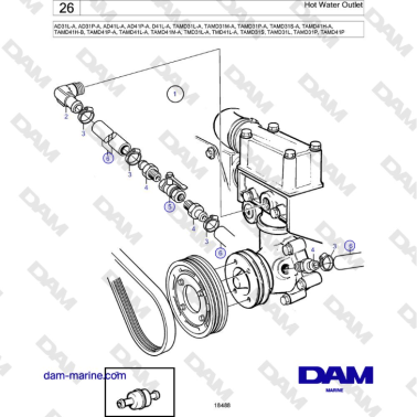 Volvo Penta AD31L-A, AD31P-A, AD41L-A, AD41P-A, D41L-A, TAMD31, TAMD41, TMD31, TMD41 - Hot Water Outlet