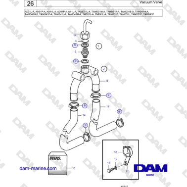 Volvo Penta AD31L -P / AD41L -P / D41L / TAMD31 / TAMD41 / TMD31 / TAMD41 - Vacuum Valve
