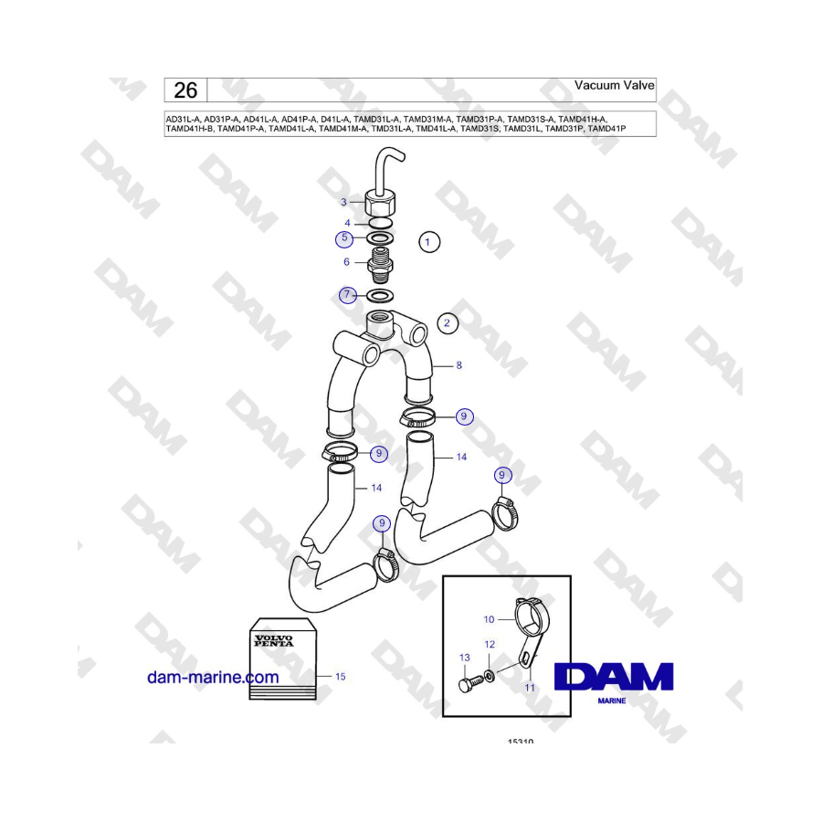 Volvo Penta AD31L-P / AD41L-P / D41L / TAMD31 / TAMD41 / TMD31 / TAMD41 - Válvula de vacío 