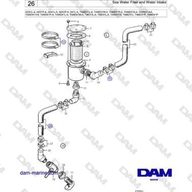 Volvo Penta AD31L/P / AD41L/P / D41L / TAMD31L/M/P/S / TAMD41H/M/L / TMD31L / TAMD41L - Sea Water Filter and Water Intake