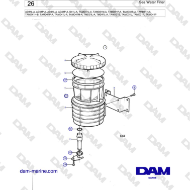 Volvo Penta AD31L/P / AD41L/P / D41L / TAMD31L/M/P/S / TAMD41H/M/L / TMD31L / TAMD41L - Sea Water Filter