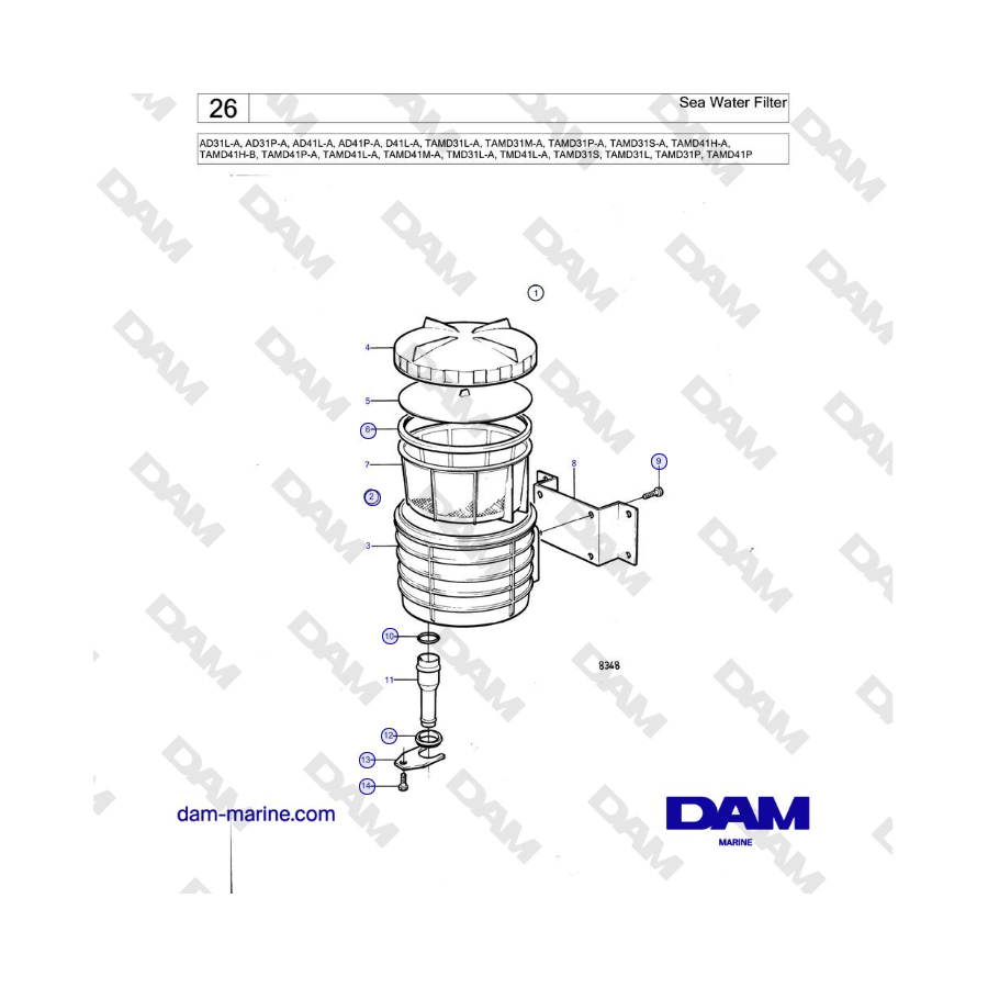 Volvo Penta AD31L/P / AD41L/P / D41L / TAMD31L/M/P/S / TAMD41H/M/L / TMD31L / TAMD41L - Sea Water Filter