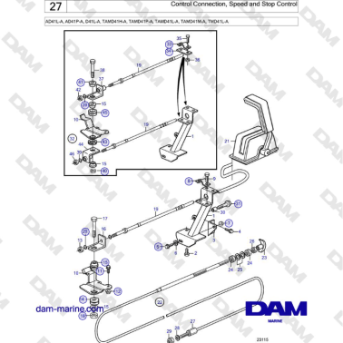 Volvo Penta AD41L-A, AD41P-A, D41L-A, TAMD41H-A, TAMD41P/L/M, TMD41L-A - Control Connection, Speed and Stop Control