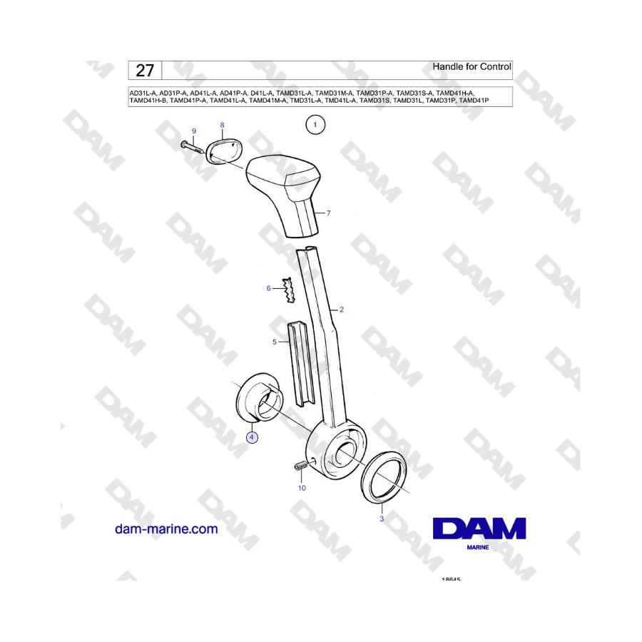 Volvo Penta AD31L/P / AD41L/P / D41L / TAMD31L/M/P/S / TAMD41H/M/L / TMD31L / TAMD41L - Handle for Control