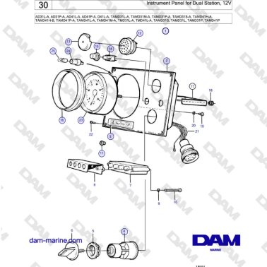 Volvo Penta AD31L/P / AD41L/P / D41L / TAMD31L/M/P/S / TAMD41H/M/L / TMD31L / TAMD41L - Instrument Panel for Dual Station, 12V