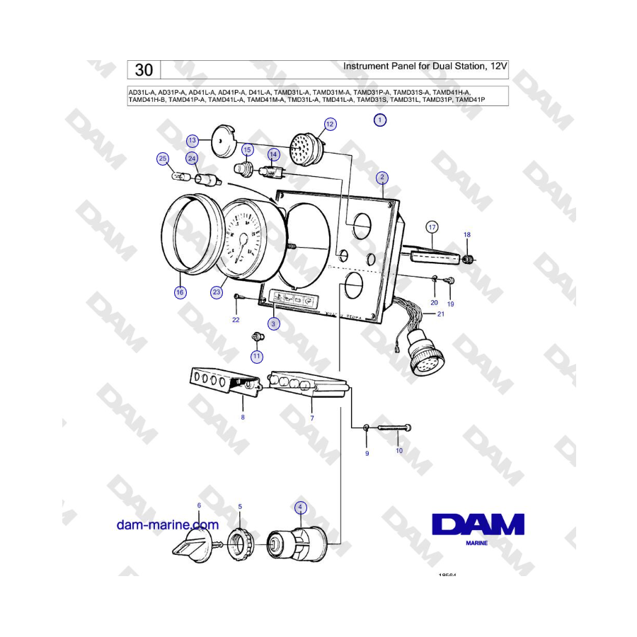 Volvo Penta AD31L/P / AD41L/P / D41L / TAMD31L/M/P/S / TAMD41H/M/L / TMD31L / TAMD41L - Panel de instrumentos para estación dobl