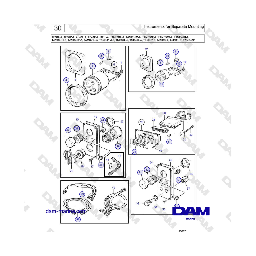 Volvo Penta AD31L/P / AD41L/P / D41L / TAMD31L/M/P/S / TAMD41H/M/L / TMD31L / TAMD41L - Instruments for Separate Mounting