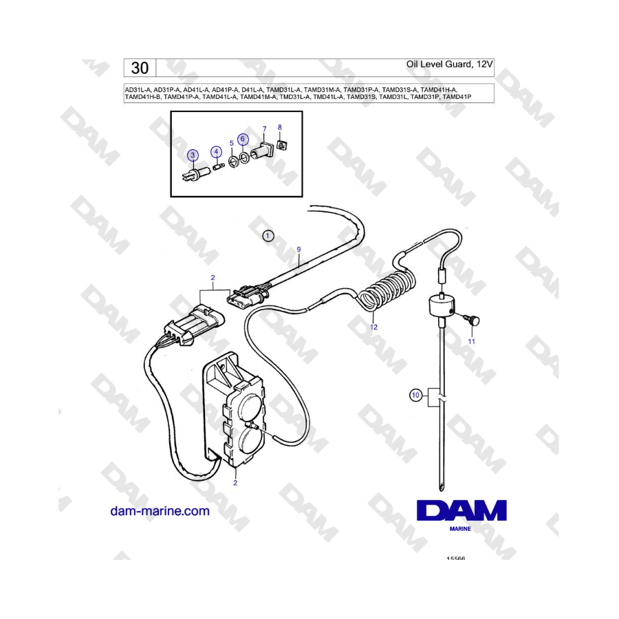 Volvo Penta AD31L/P / AD41L/P / D41L / TAMD31L/M/P/S / TAMD41H/M/L / TMD31L / TAMD41L - Oil Level Guard, 12V