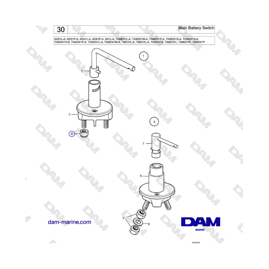 Volvo Penta AD31L/P / AD41L/P / D41L / TAMD31L/M/P/S / TAMD41H/M/L / TMD31L / TAMD41L - Main Battery Switch