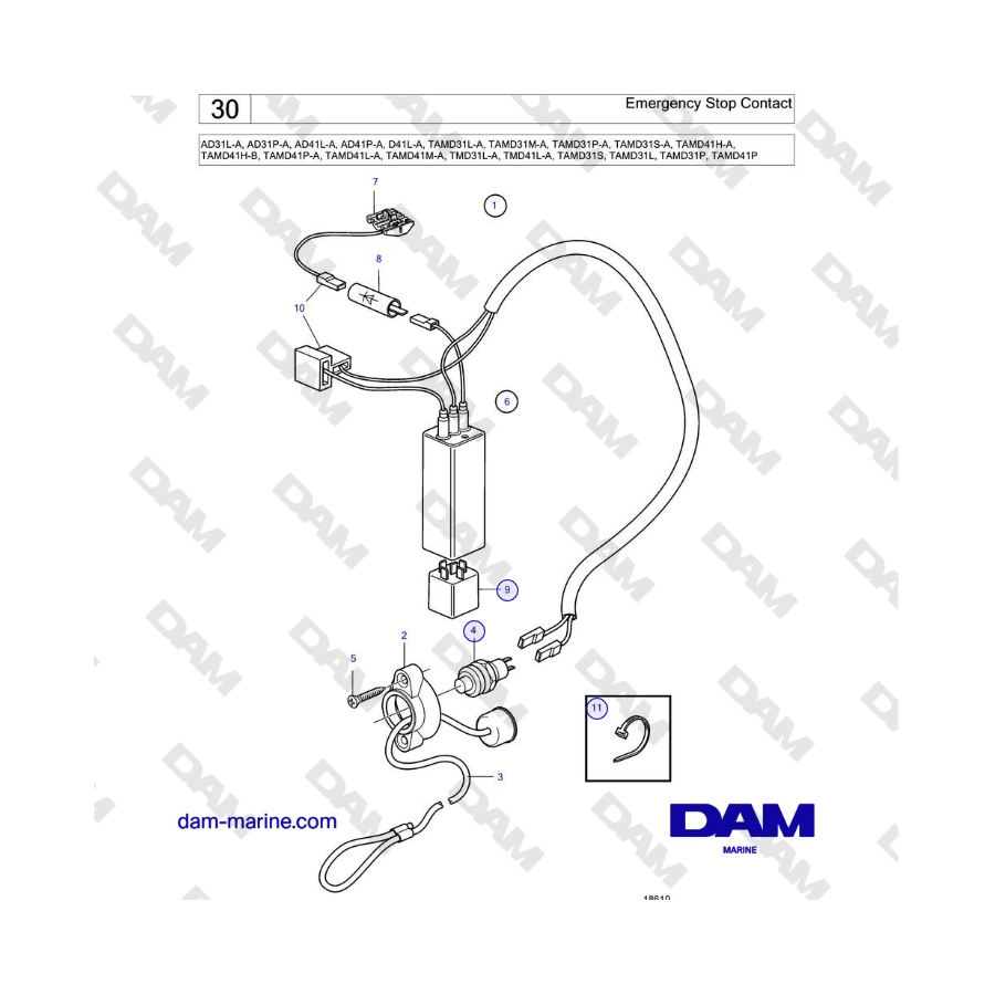 Volvo Penta AD31L/P / AD41L/P / D41L / TAMD31L/M/P/S / TAMD41H/M/L / TMD31L / TAMD41L - Emergency Stop Contact