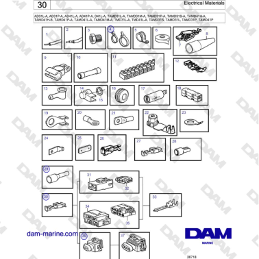 Volvo Penta AD31L/P / AD41L/P / D41L / TAMD31L/M/P/S / TAMD41H/M/L / TMD31L / TAMD41L - Electrical Materials