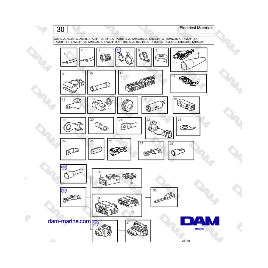 Volvo Penta AD31L/P / AD41L/P / D41L / TAMD31L/M/P/S / TAMD41H/M/L / TMD31L / TAMD41L - Electrical Materials