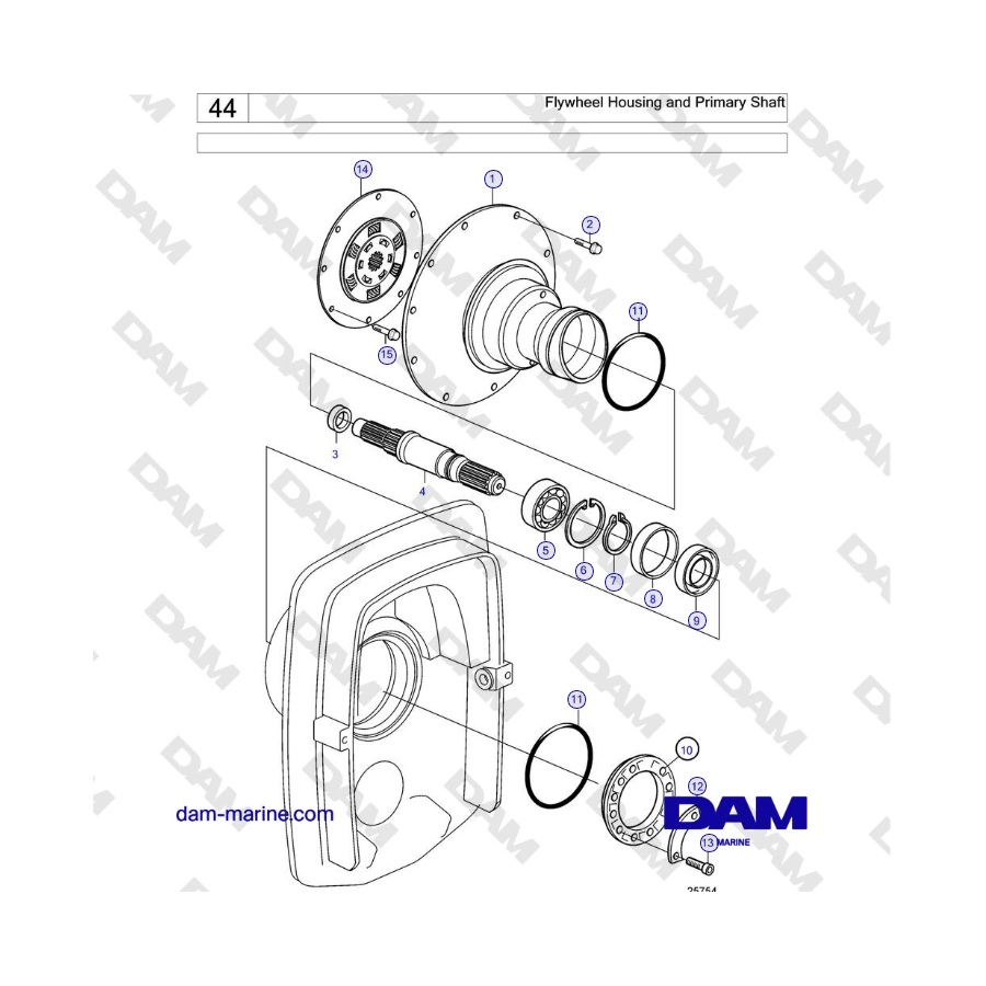 Volvo Penta AD31L/P / AD41L/P / D41L / TAMD31L/M/P/S / TAMD41H/M/L / TMD31L / TAMD41L - Flywheel Housing and Primary Shaft