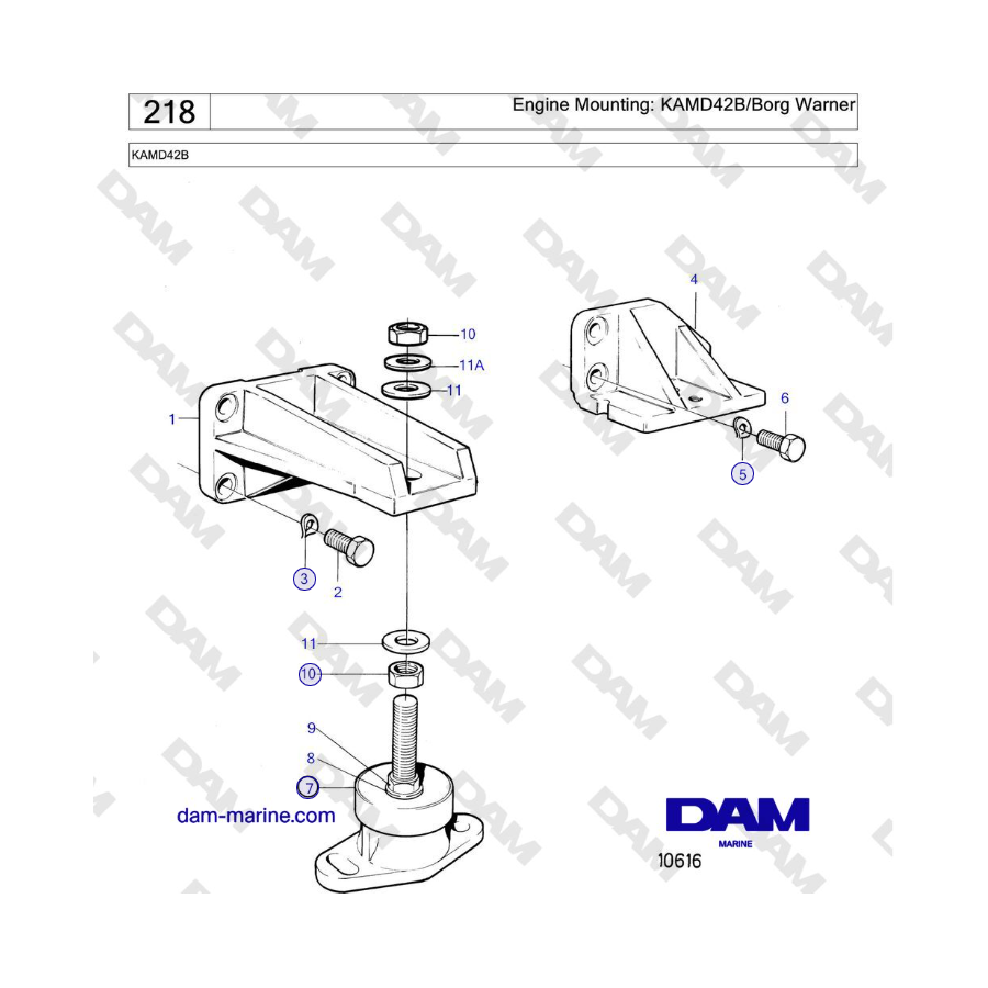 Volvo Penta KAMD42B - Montaje del motor: KAMD42B/Borg Warner 