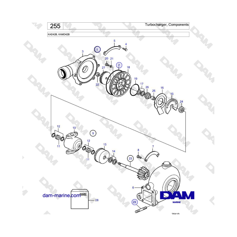Volvo Penta KAD42B / KAMD42B - Turbocompresor, componentes