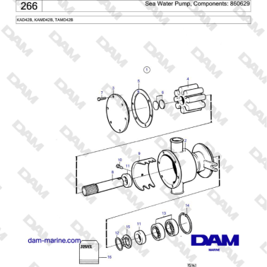 Volvo Penta KAD42B / KAMD42B / TAMD42B - Sea Water Pump, Components: 860629