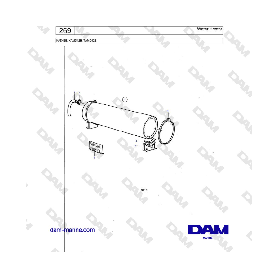 Calentador de agua Volvo Penta KAD42B / KAMD42B / TAMD42B