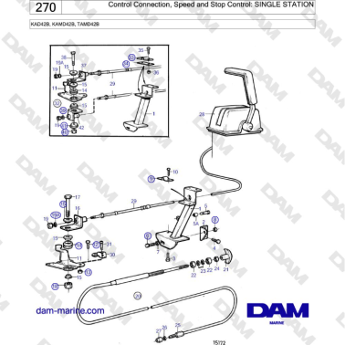 Volvo Penta KAD42B / KAMD42B / TAMD42B - Control Connection, Speed and Stop Control: SINGLE STATION