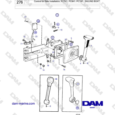 Volvo Penta KAD42B / KAMD42B / TAMD42B - Control for Side Installation, PC740: PC740, SAILING BOAT