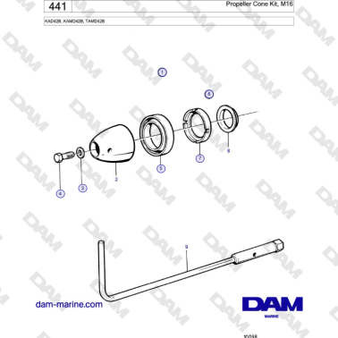 Volvo Penta KAD42B / KAMD42B / TAMD42B - Propeller Cone Kit, M16