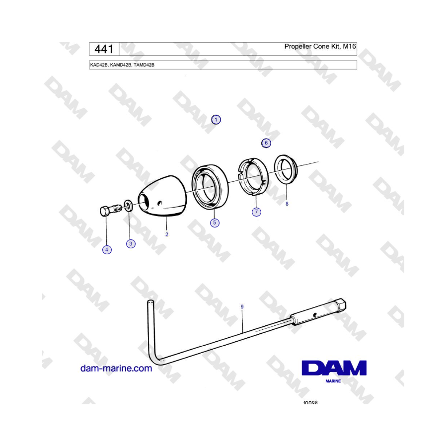 Volvo Penta KAD42B / KAMD42B / TAMD42B - Propeller Cone Kit, M16