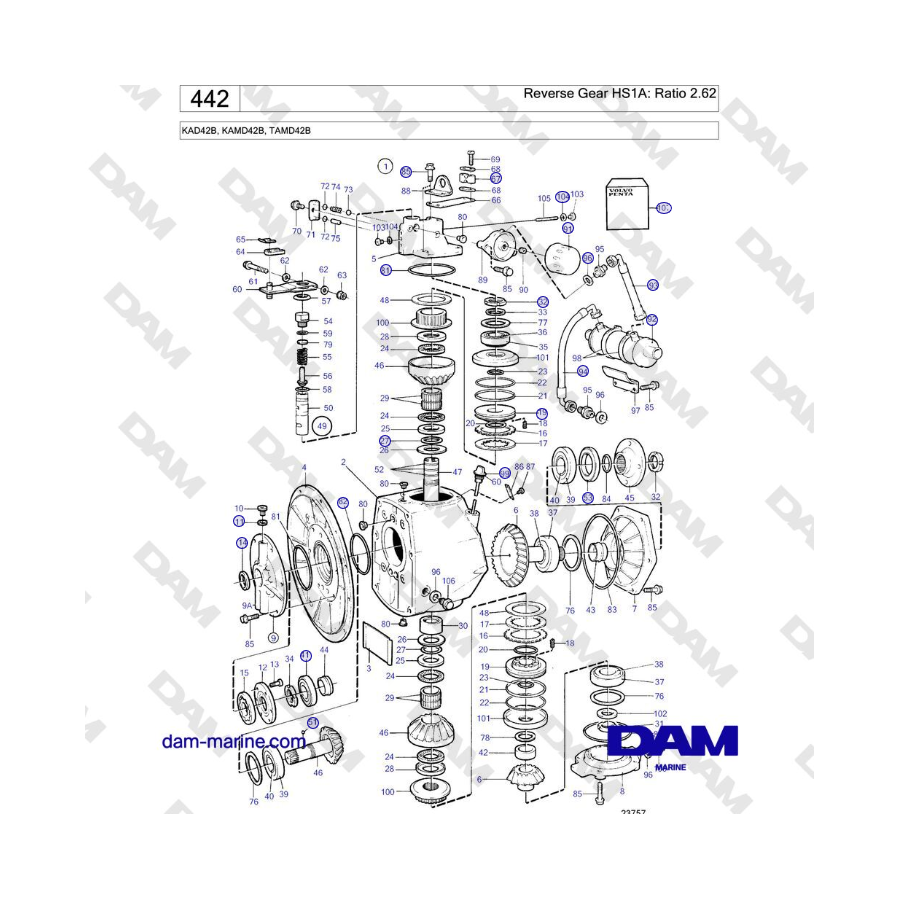 Volvo Penta KAD42B / KAMD42B / TAMD42B - Reverse Gear HS1A: Ratio 2.62