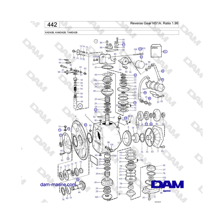 Volvo Penta KAD42B / KAMD42B / TAMD42B - Reverse Gear HS1A: Ratio 1.96