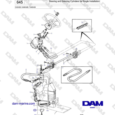 Volvo Penta KAD42B / KAMD42B / TAMD42B - Steering and Steering Cylinders for Single Installation
