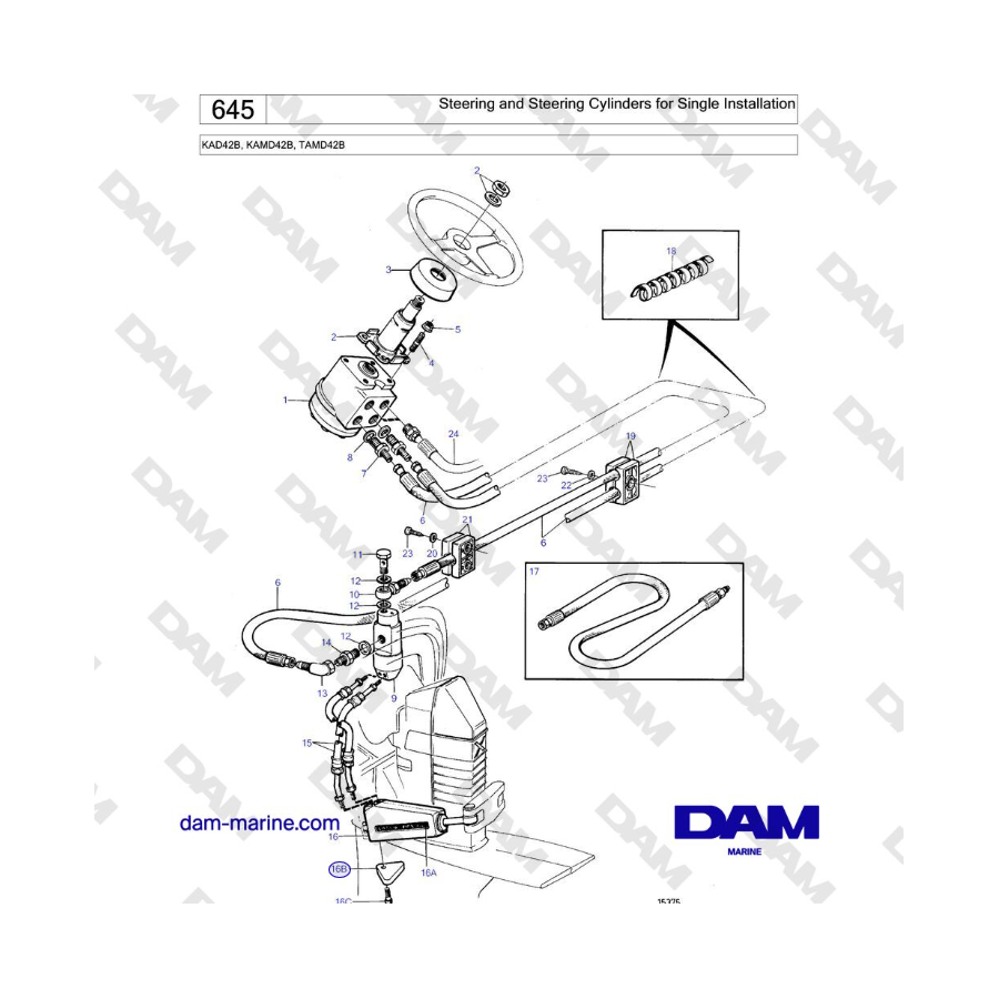Volvo Penta KAD42B / KAMD42B / TAMD42B - Steering and Steering Cylinders for Single Installation