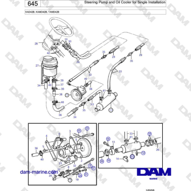 Volvo Penta KAD42B / KAMD42B / TAMD42B - Steering Pump and Oil Cooler for Single Installation