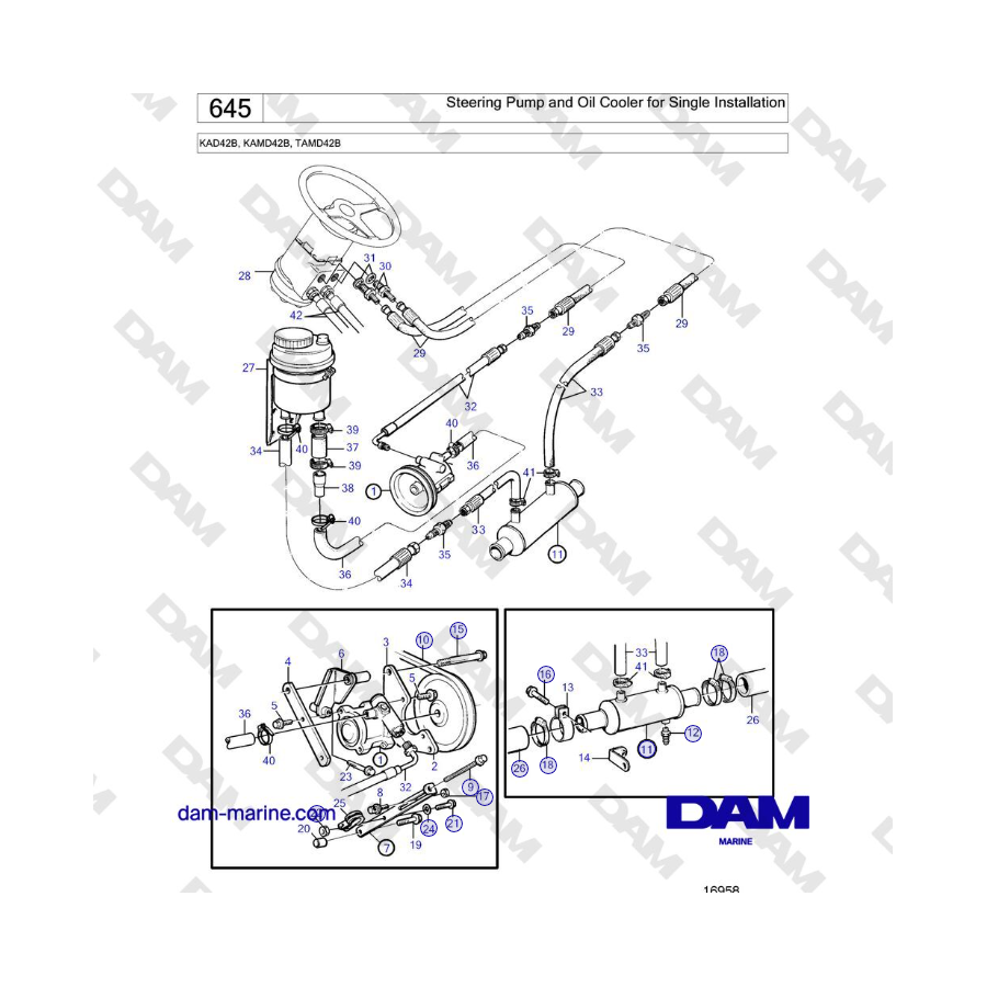 Volvo Penta KAD42B / KAMD42B / TAMD42B - Steering Pump and Oil Cooler for Single Installation